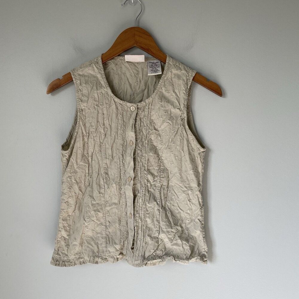 Faded Glory Vintage 1990's Embroidered Tank Cottagecore 100% Cotton Beige Size S